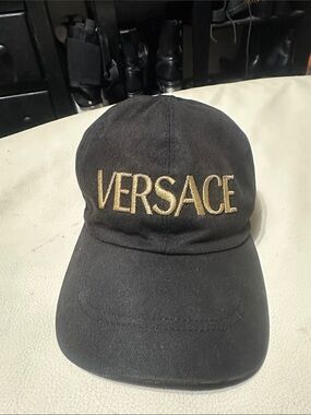 Versace Black Baseball Cap with Gold Embroidered Logo 57